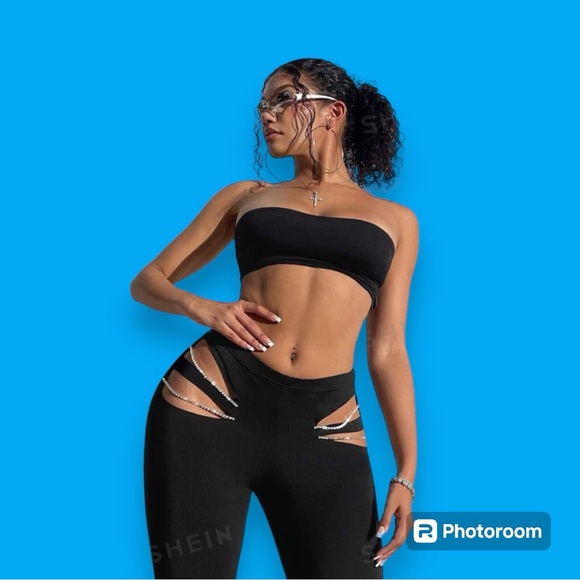 Shein | Cut Out Rhinestone Detail Flare Leg Pants | Small - Picture 3 of 10